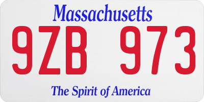 MA license plate 9ZB973