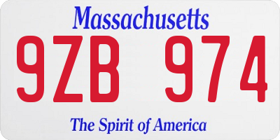 MA license plate 9ZB974