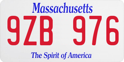 MA license plate 9ZB976