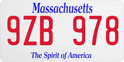MA license plate 9ZB978