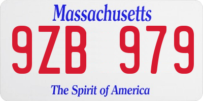 MA license plate 9ZB979