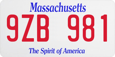 MA license plate 9ZB981