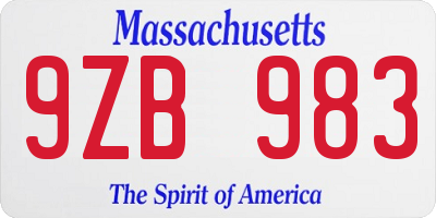 MA license plate 9ZB983