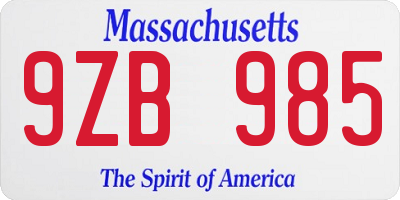 MA license plate 9ZB985