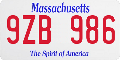 MA license plate 9ZB986