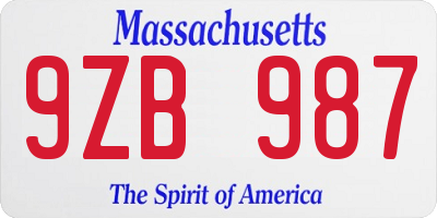 MA license plate 9ZB987