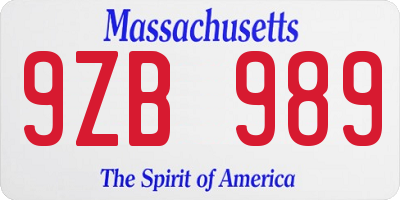 MA license plate 9ZB989