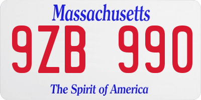 MA license plate 9ZB990