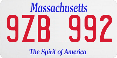 MA license plate 9ZB992