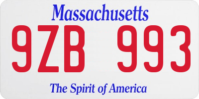 MA license plate 9ZB993