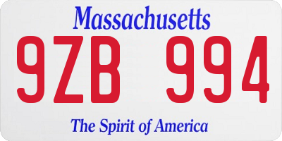 MA license plate 9ZB994