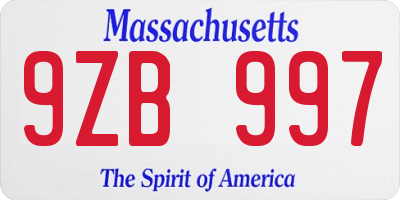 MA license plate 9ZB997