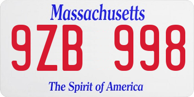 MA license plate 9ZB998