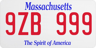 MA license plate 9ZB999