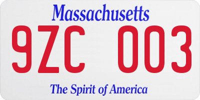 MA license plate 9ZC003