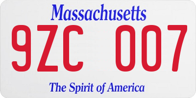 MA license plate 9ZC007
