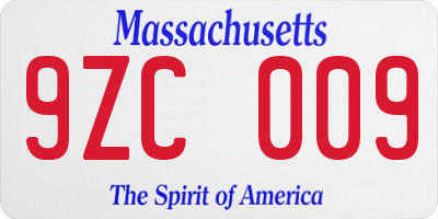 MA license plate 9ZC009