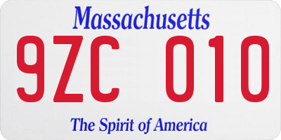 MA license plate 9ZC010