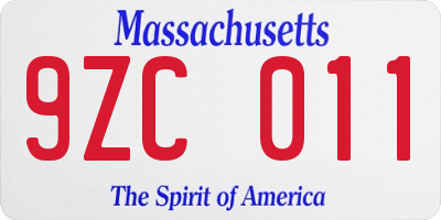 MA license plate 9ZC011