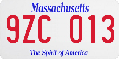 MA license plate 9ZC013