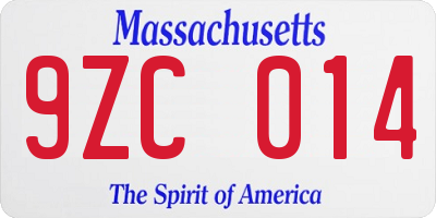 MA license plate 9ZC014