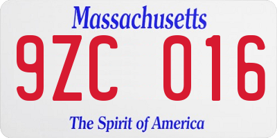 MA license plate 9ZC016