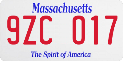 MA license plate 9ZC017