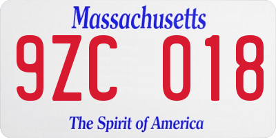 MA license plate 9ZC018