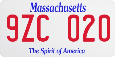MA license plate 9ZC020
