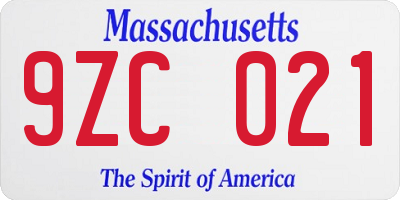 MA license plate 9ZC021