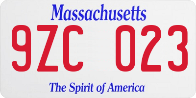 MA license plate 9ZC023