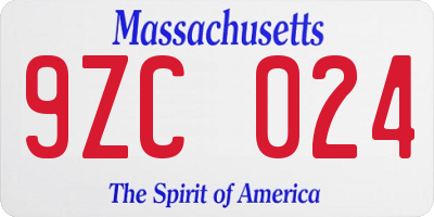 MA license plate 9ZC024
