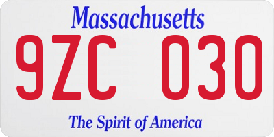 MA license plate 9ZC030
