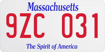 MA license plate 9ZC031