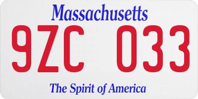 MA license plate 9ZC033