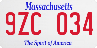 MA license plate 9ZC034