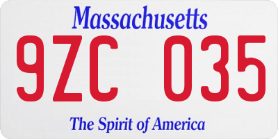 MA license plate 9ZC035