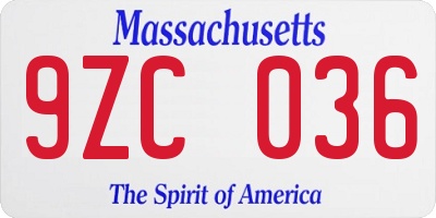 MA license plate 9ZC036