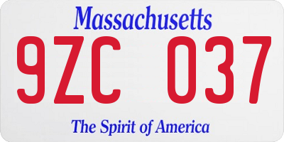 MA license plate 9ZC037