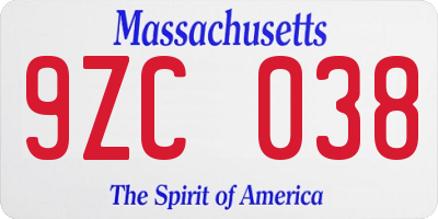 MA license plate 9ZC038