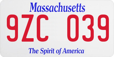 MA license plate 9ZC039