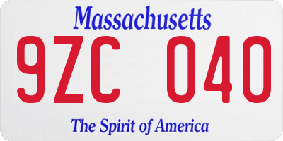 MA license plate 9ZC040