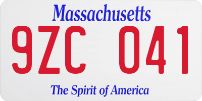 MA license plate 9ZC041