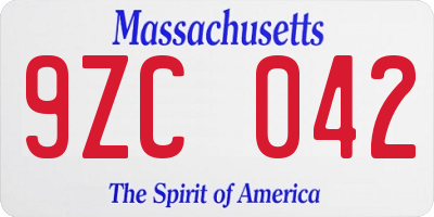 MA license plate 9ZC042