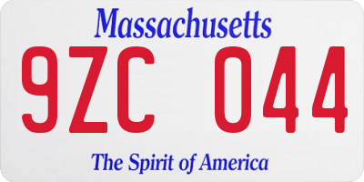 MA license plate 9ZC044