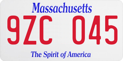 MA license plate 9ZC045