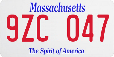 MA license plate 9ZC047