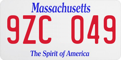 MA license plate 9ZC049