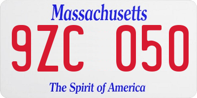 MA license plate 9ZC050