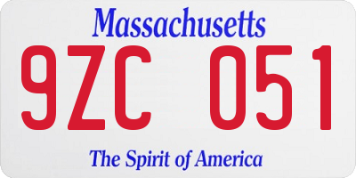 MA license plate 9ZC051